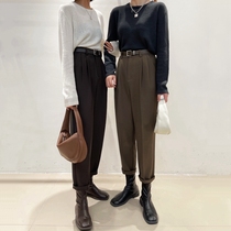 Suit pants womens high waist thin sagging feeling womens pants 2021 new winter woolen Haren pants nine-point carrot pants