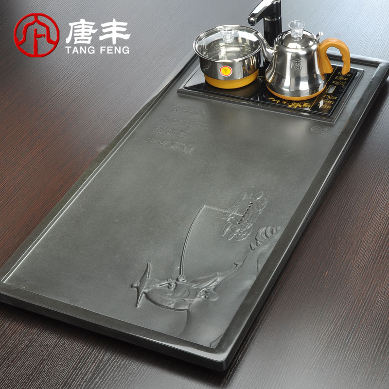 Tang Feng sharply stone tea tray was stone tea sets the whole piece of black stone, stone tea sea large four z and electric heating furnace