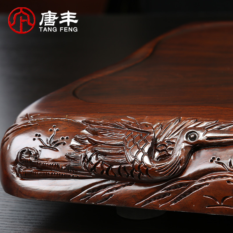 Tang Feng upset the whole board half manual edge carving large ebony wood tea table ground automatic water heating furnace z