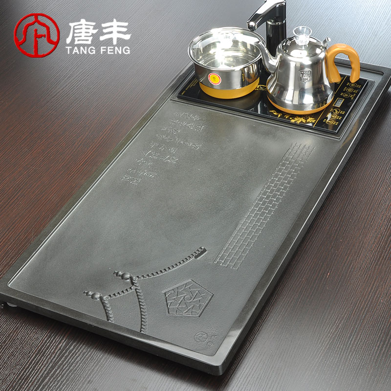 Tang Feng sharply stone tea tray was stone tea sets the whole piece of black stone, stone tea sea large four z and electric heating furnace