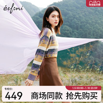 (Same style in shopping mall) Evely 2022 spring new color matching stand collar wool sweater female 1D1130091