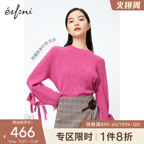 Evelly 2021 new winter Korean version of design sense niche lace-up solid color round neck red knit women