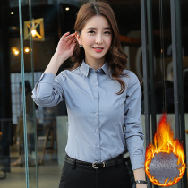 Plus velvet shirt women long sleeve warm thickened autumn and winter 2021 New Slim Base professional work clothes gray shirt