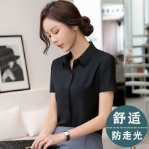 Black chiffon shirt women short sleeve foreign style professional wear 2021 summer new Korean version of temperament hanging loose shirt