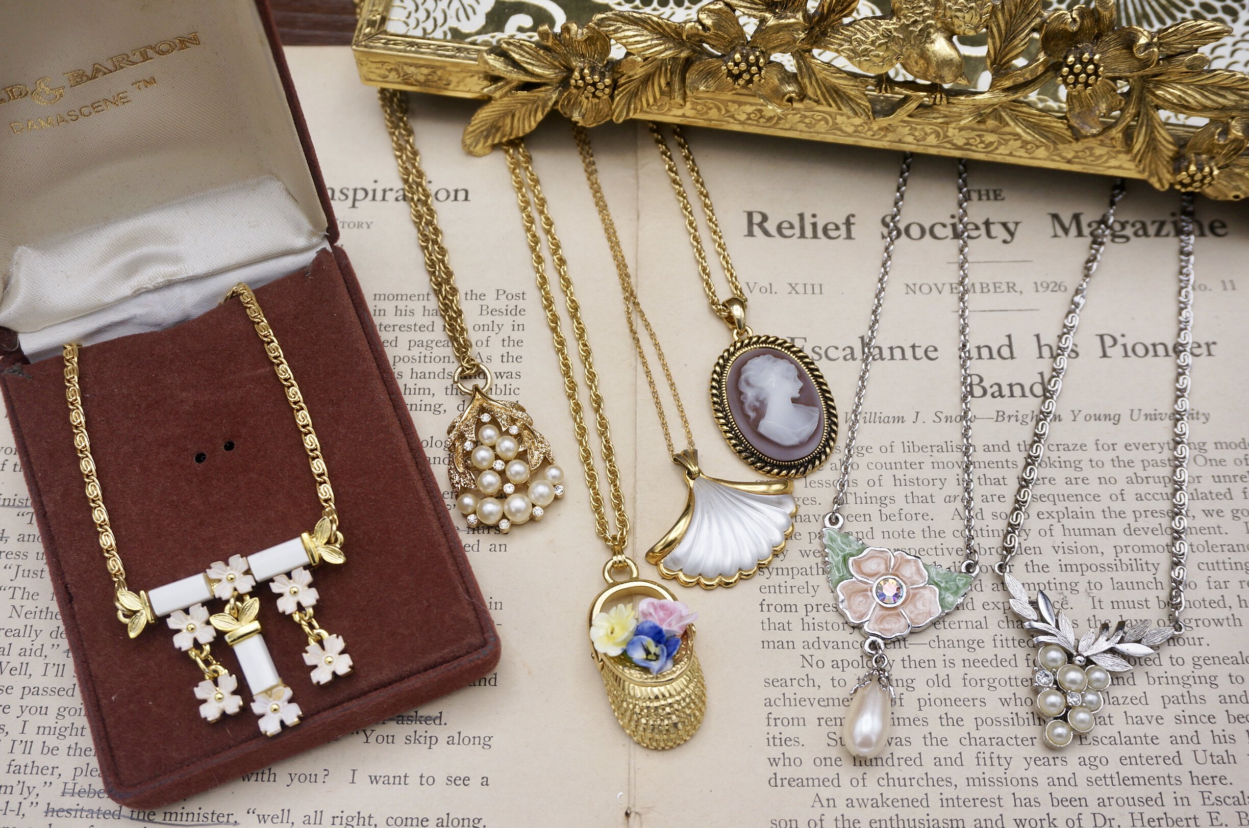 vintage古董首饰cameo浮雕人像维多利亚宫廷珍珠项链毛衣链