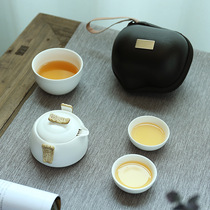 Travel Tea Set Suit Ceramic Express Guest Cup Portable Bag Containing Teapot Tea Cup One Pot Three Cup Men Business Tea Set