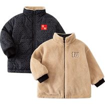 Balabala Childrens Cotton Clothes Warm and Trendy Reversible Autumn Clothing Boys Jackets New Years Simple Fashion