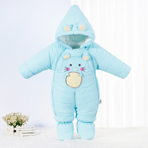 Winter baby out thick warm jumpsuit newborn baby down cotton clothes newborn hug foot climbing suit