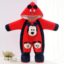 Newborn cotton-padded clothes winter baby thick jumpsuit Ha clothes baby out to carry clothes warm clothes and feet