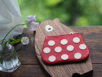 (Small Island Hand-made) (I like round) Pure hand-sewn lambskin mushroom change mobile phone zipper card bag