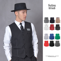 popping vest poppin striped vest men Korean version of tide personality wild night club short locking handsome