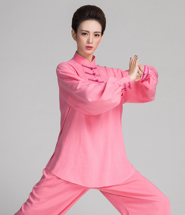 古韵中华亚麻棉长袖晨练服套衫春秋中老年太极练功服女