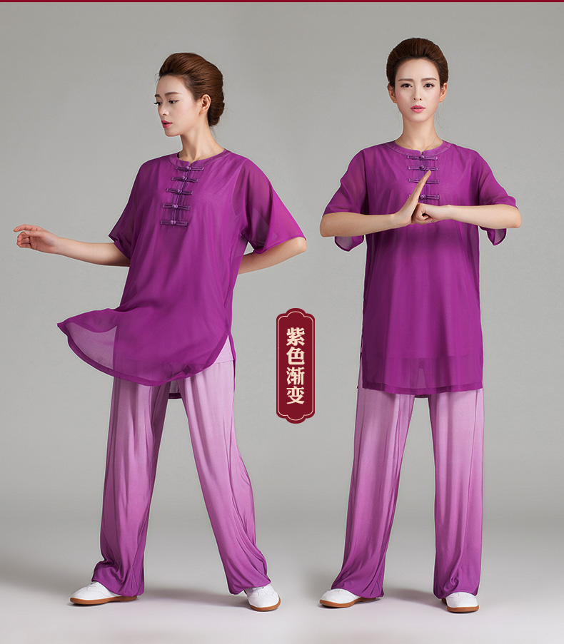 古韵中华夏季新款短袖太极服轻盈纱冰丝中袖练功晨练表演服女