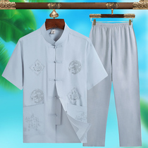 Middle-aged and the elderly summer Tang dress male grandpa short-sleeved suit Dad summer summer loose shirt thin shirt