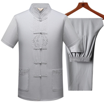 Summer middle-aged and the elderly Tang suit mens short-sleeved suit casual dad summer dress half-sleeve grandpa loose shirt summer man