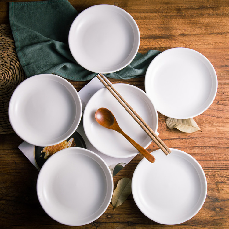 6个装 纯白陶瓷盘子 圆形深汤盘西餐盘饭盘牛排盘菜盘家用餐具