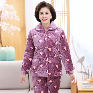 珊瑚绒睡衣女冬季加厚保暖中年妈妈法兰绒家居服秋冬款中老年婆婆