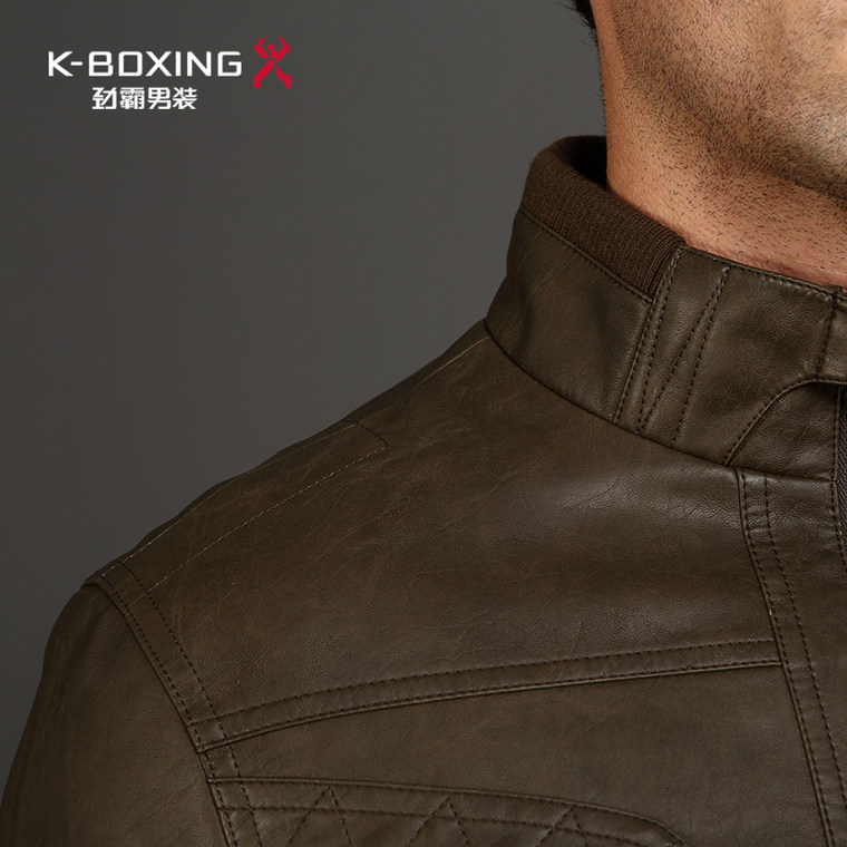 K-boxing/劲霸男士秋款立领pu皮夹克 透气耐磨防风外套|DKDU3308