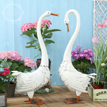 American country retro wrought iron couple white swan decoration Balcony garden courtyard outdoor gardening decoration