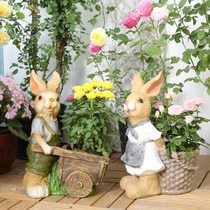 American country resin couple rabbit garden ornaments Balcony garden Outdoor courtyard Florist Cafe decoration