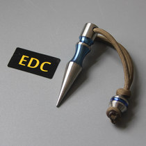 TC4 titanium alloy hand thorn pure titanium mini tactical stick umbrella rope pendant EDC portable stinger hand baked blue self-defense