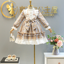 Girl Loretta Dress Spring Autumn Dress New Lolita Princess Skirt Bow Tie Child Lolita Plaid