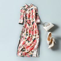 2021 autumn new female Eugen yarn heavy embroidery lace medium-long modified version of the young cheongsam dress