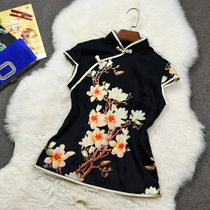 2021 spring and summer new womens silk Tang dress top slim slim improved version of the young girl mulberry silk cheongsam