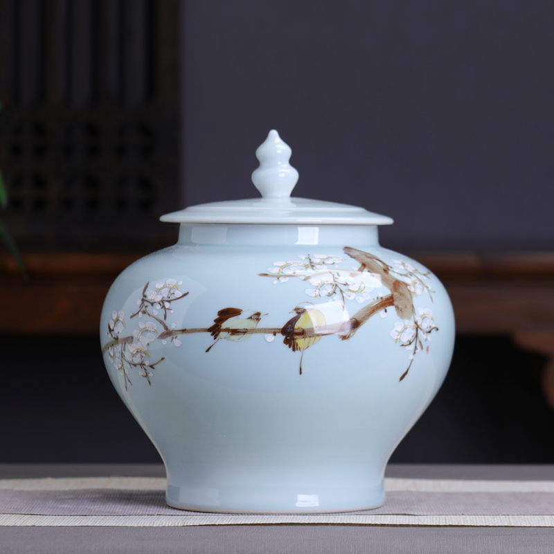 Ceramic large 2 jins with caddy fixings seal pot Chinese style household pu 'er tea storage tanks receives moistureproof