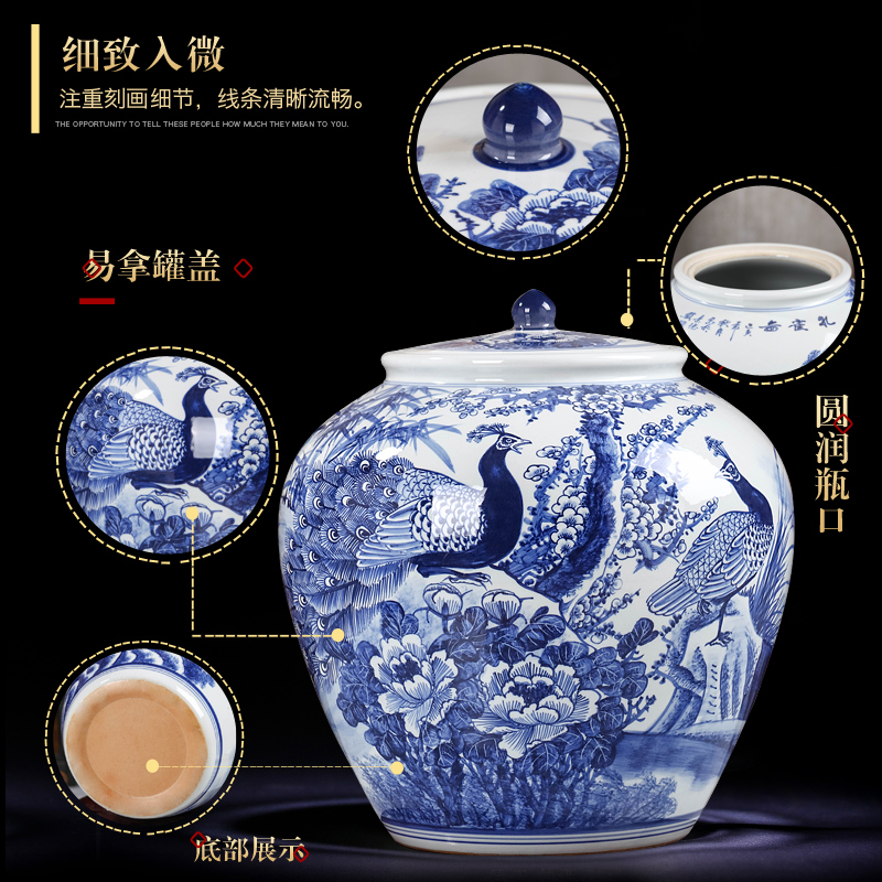 Jingdezhen blue and white porcelain tea pot size 40 heavy bread ceramic pot 10 jins puer tea pot of large capacity giant