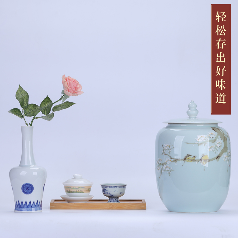 Chinese style tea pot ceramic furnishing articles with cover seal pot moistureproof large capacity domestic large loose tea storage tanks