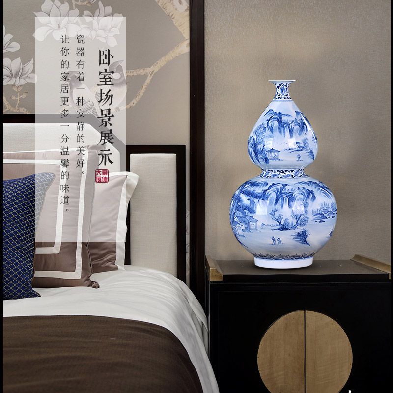 Jingdezhen blue and white porcelain vase gourd furnishing articles opening gifts large sitting room adornment version into the manual