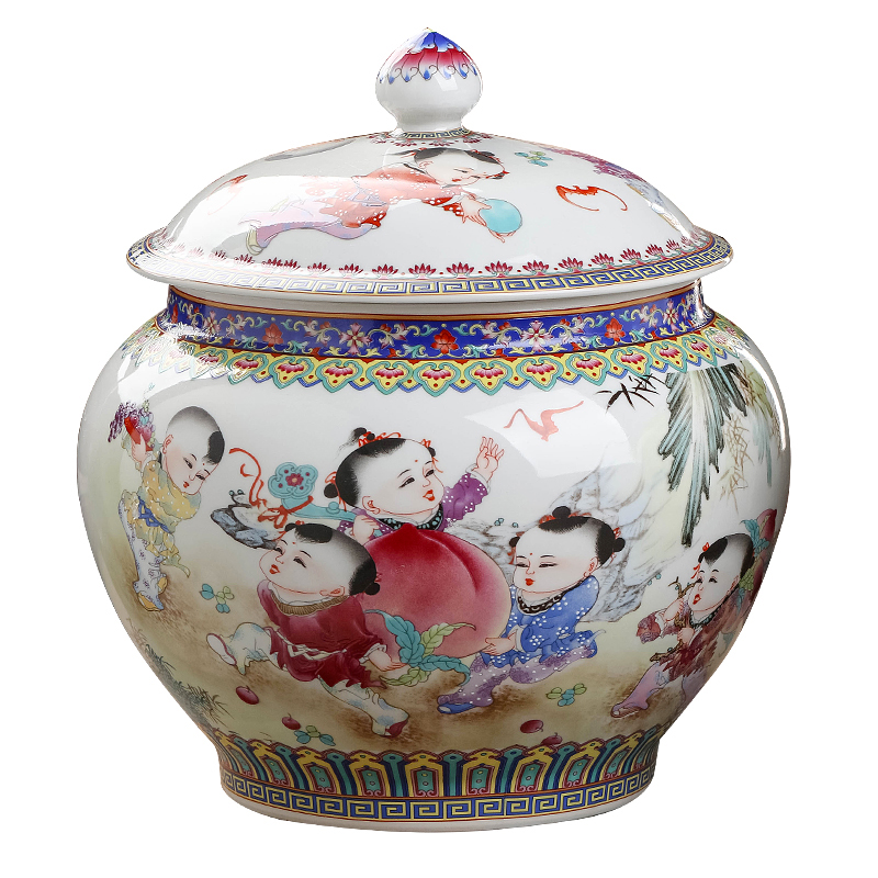 Jingdezhen porcelain enamel caddy fixings household small bulk tea pot 1 catty with cover seal storage tank