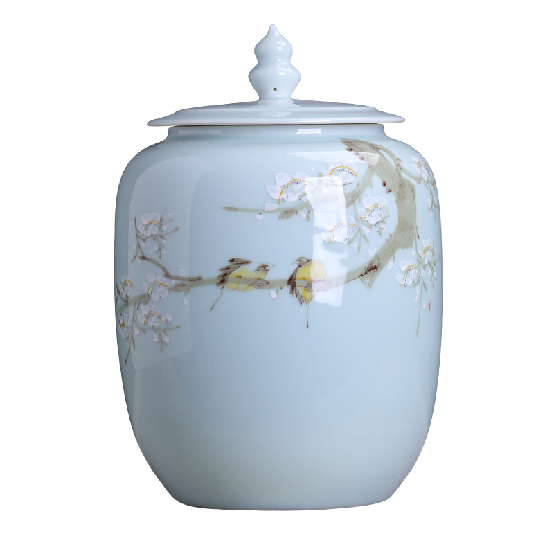 Chinese style tea pot ceramic furnishing articles with cover seal pot moistureproof large capacity domestic large loose tea storage tanks