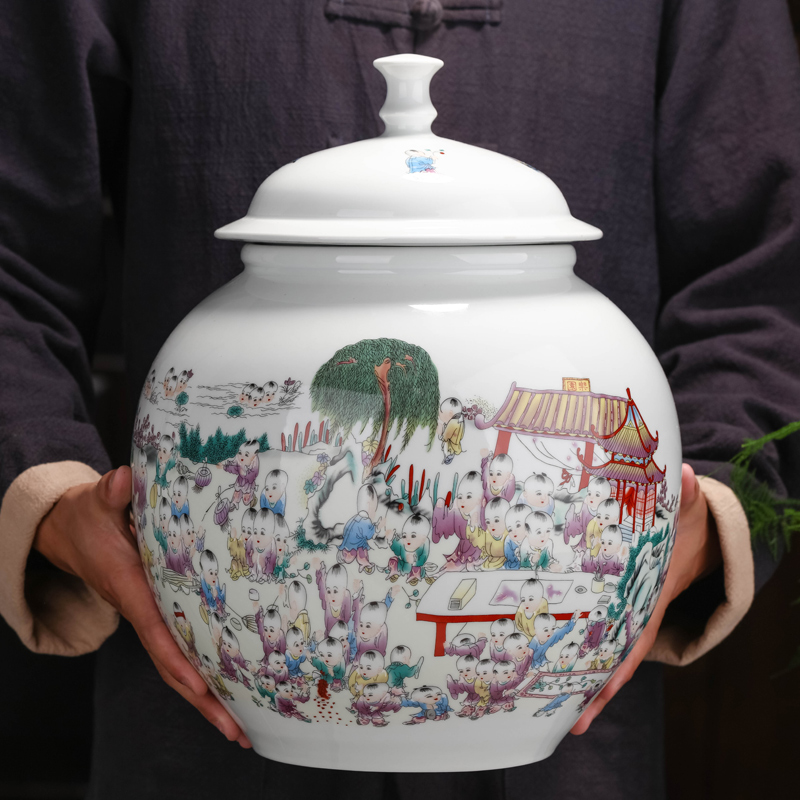Jingdezhen ceramic caddy fixings size with cover seal storage pu 'er receives a jin of domestic large capacity
