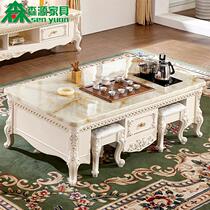 European-style marble solid wood multi-function Kung Fu tea Several white tea table TV cabinet combination simple small apartment