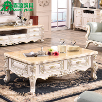 European-style coffee table TV cabinet combination Marble coffee table living room full solid wood carved TV cabinet furniture set