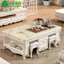 European-style marble Kung Fu tea table Solid wood square tea table White automatic water supply modern living room TV cabinet combination