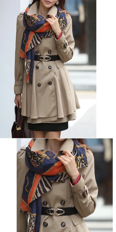 Màu tím khói Hàn Quốc đích thực phụ nữ nhập khẩu mùa xuân và mùa thu phụ nữ áo khoác váy dài trung niên đi làm áo gió mỏng giảm béo - Trench Coat