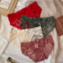 Little ladies underwear sexy lace triangle shorts low waist ultra-thin transparent hollow bowknot cotton crotch this year