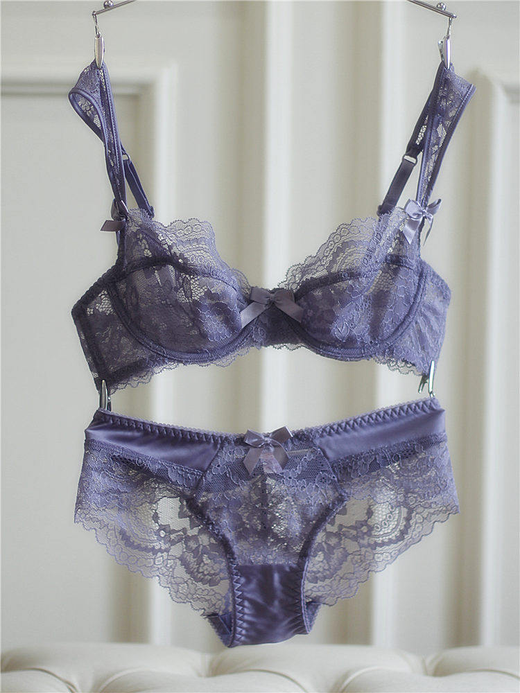 欧美女士文胸超薄透明镂空蕾丝蝴蝶结小胸胸罩少女内衣套装新品夏