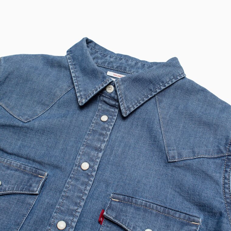 Levi's李维斯秋季女士水洗翻领尖领长袖牛仔衬衫17269-0014