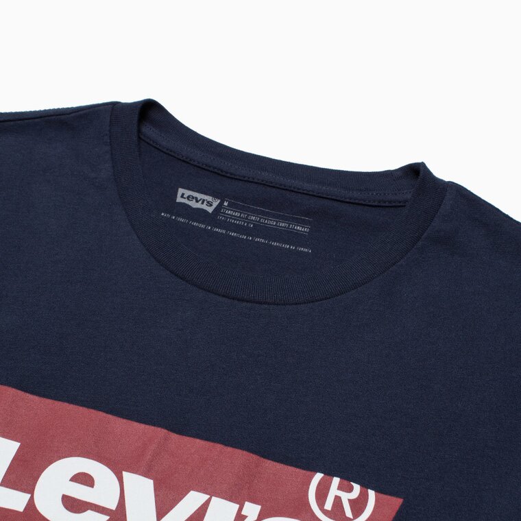 Levi's李维斯夏季男士Logo印花纯棉深蓝色圆领短袖T恤17783-0052