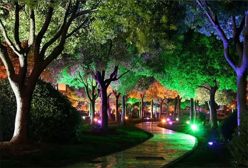 led变色七彩投光灯彩色泛光灯防水射灯园林景观灯照树灯绿化灯