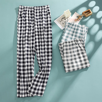 Arctic velvet pajamas womens summer cotton pajamas plaid air-conditioned room thin trousers spring and Autumn home pants can be worn outside