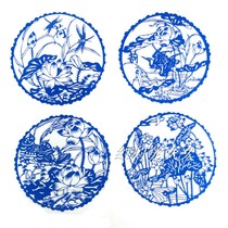 Blue and white porcelain traditional characteristics of handmade paper-cut window grille (Lotus Pond Dawn) decorative gifts