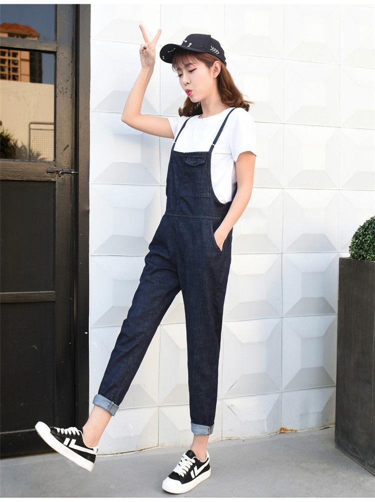 牛仔背带裤女春秋2020新款宽松韩版网红森女系可爱九分减龄连体裤