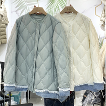 Denim splicing light down jacket womens autumn and winter 2020 Korean new light white duck down small man jacket