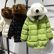 Bear head fox fur collar down jacket female 2020 winter New Korean version of loose white duck down small man coat tide
