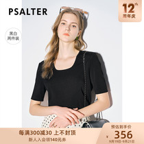 Psalms Can Face Womens Wear 2022 Spring and Autumn New Simple Crewneck Short-Sleeved Knit Shirt Black and White Two Pieces